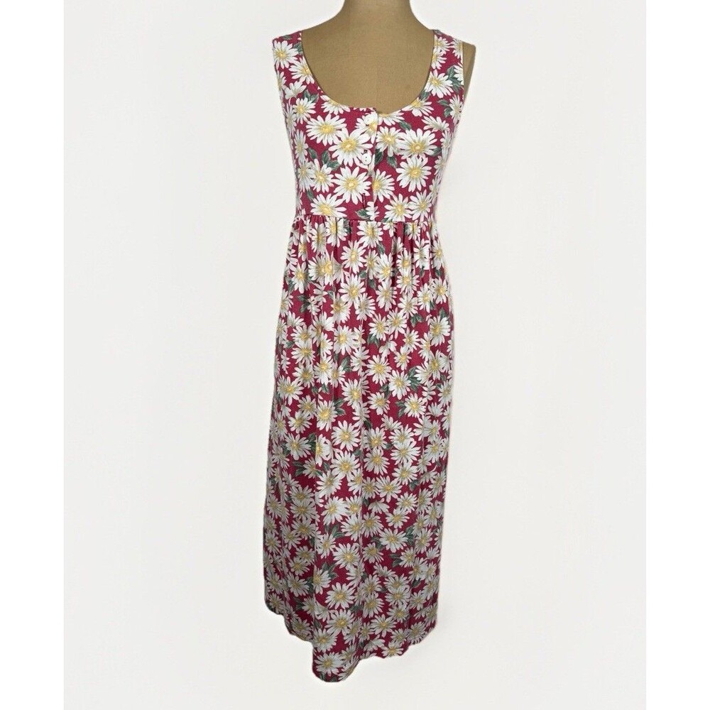 Vtg 90s Sostanza Sunflower AOP Jersey Boho Midi Dress Womens Sz 8 Made In USA